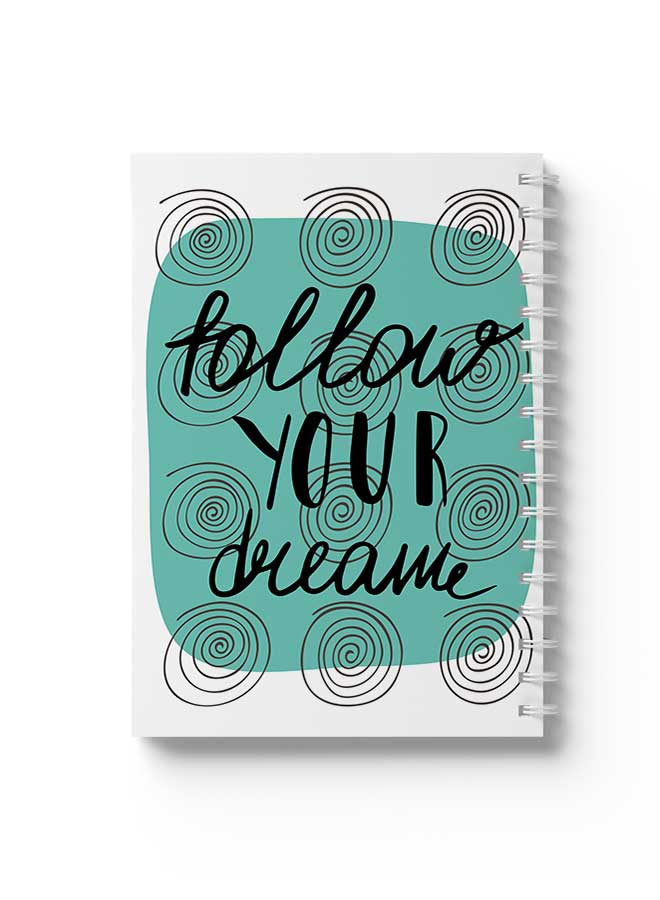 LOWHA Spiral Notebook Nb Follow Your Dream Doodle Art White/Green/Black - Image 1