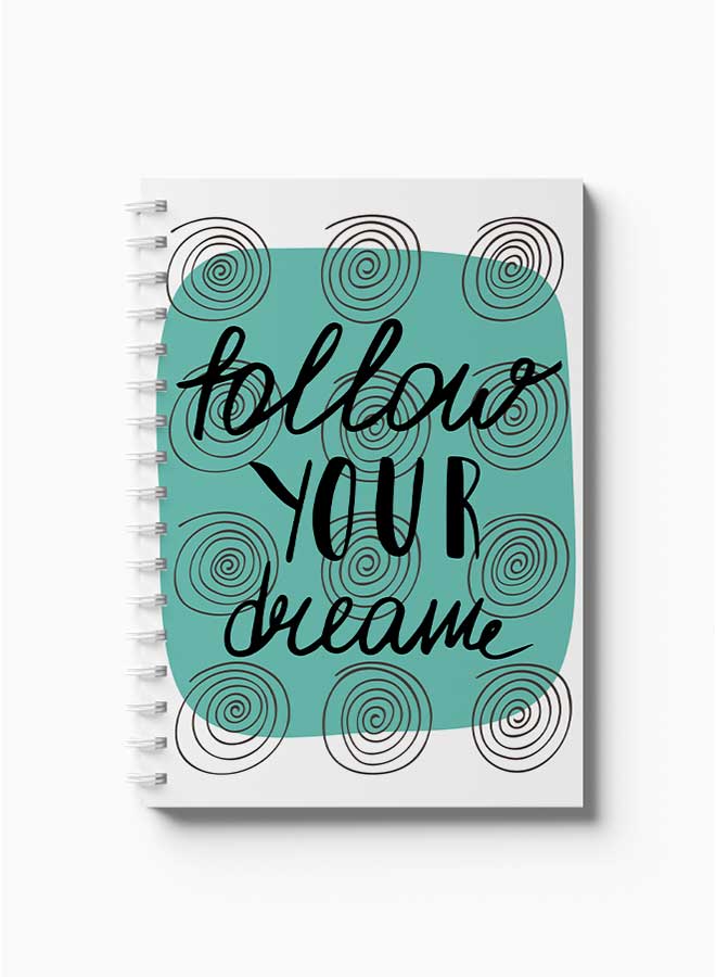 LOWHA Spiral Notebook Nb Follow Your Dream Doodle Art White/Green/Black - Image 2