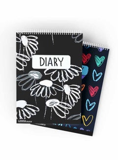 LOWHA Set Of 2 Spiral Notepads Each With 50 Sheets And A Hard Paper Cover With Colorful Hearts And Roses Design Multicolor  - Image 1