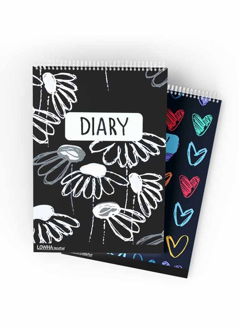 Set Of 2 Spiral Notepads Each With 50 Sheets And A Hard Paper Cover With Colorful Hearts And Roses Design Multicolor