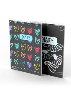 LOWHA Set Of 2 Spiral Notepads Each With 50 Sheets And A Hard Paper Cover With Colorful Hearts And Roses Design Multicolor  - Image 2