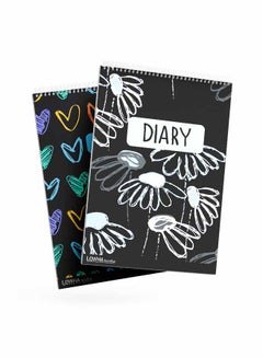LOWHA Set Of 2 Spiral Notepads Each With 50 Sheets And A Hard Paper Cover With Colorful Hearts And Roses Design Multicolor  - Image 3