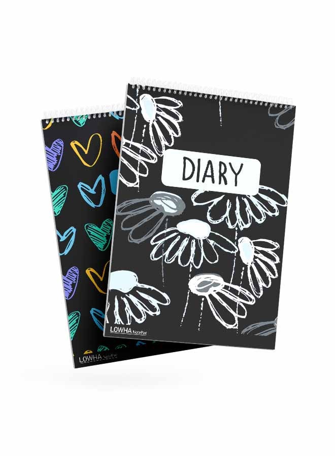 LOWHA - Set Of 2 Spiral Notepads Each With 50 Sheets And A Hard Paper Cover With Colorful Hearts And Roses Design Multicolor - Image 1