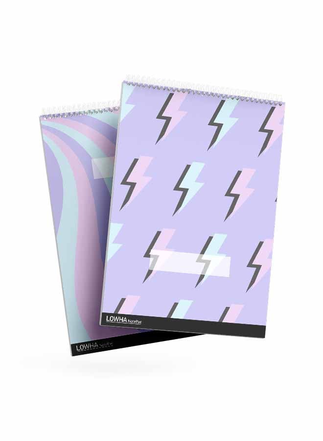 LOWHA Set Of 2 Spiral Notepads Each With 50 Sheets And A Hard Paper Cover With Colorful Patterns Design For Purple/Pink/Green - Image 1
