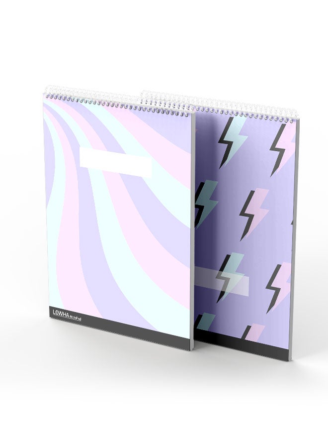 LOWHA Set Of 2 Spiral Notepads Each With 50 Sheets And A Hard Paper Cover With Colorful Patterns Design For Purple/Pink/Green - Image 2