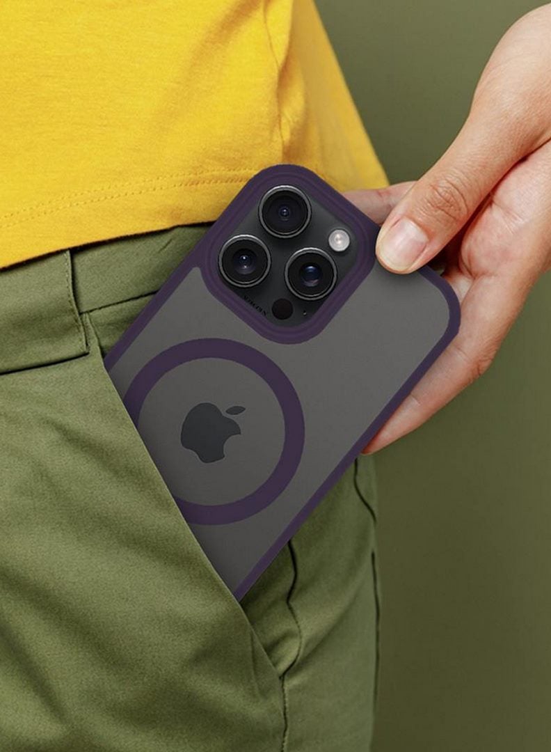 MARGOUN iPhone 15 Pro Max Back Full Camera Protection And Reinforced Corners Scratch Resistant Cover Support Magnetic Charging Transparent Body Dark Red - Image 4