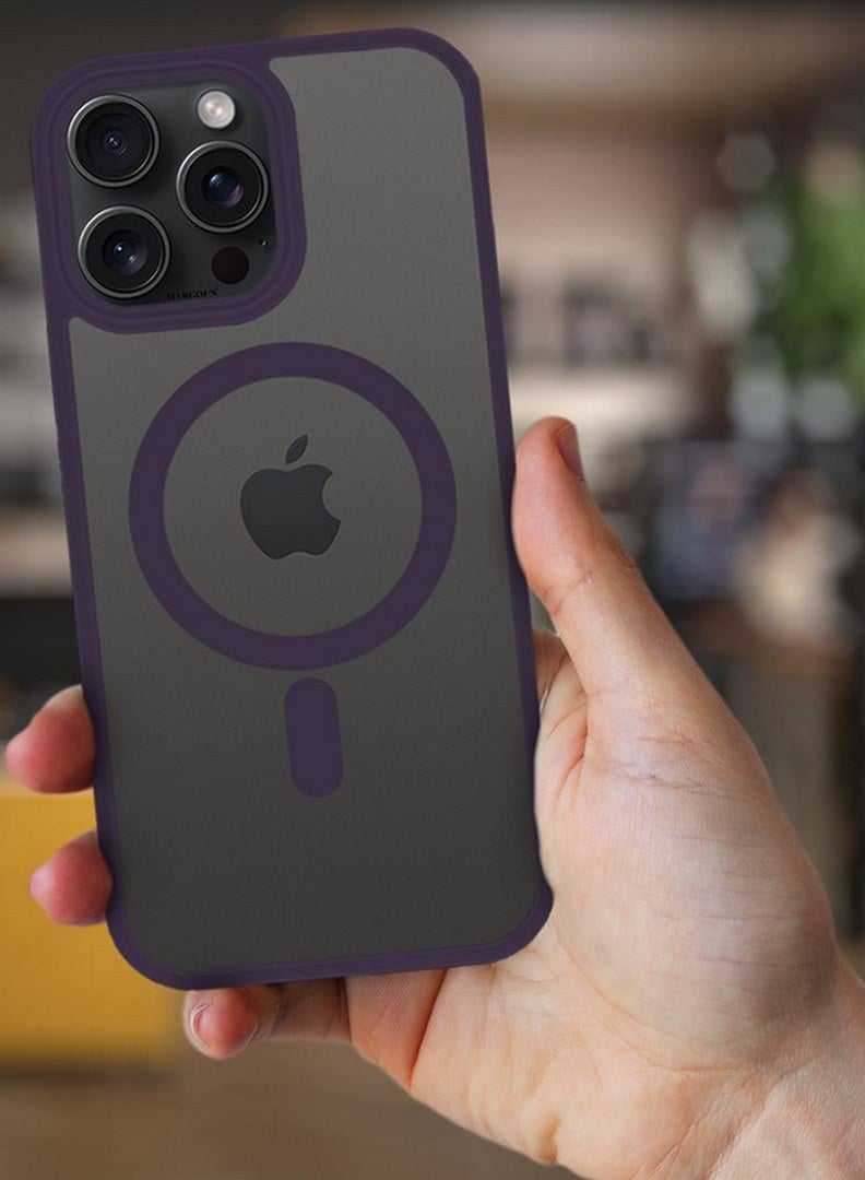 MARGOUN iPhone 15 Pro Max Back Full Camera Protection And Reinforced Corners Scratch Resistant Cover Support Magnetic Charging Transparent Body Dark Red - Image 2