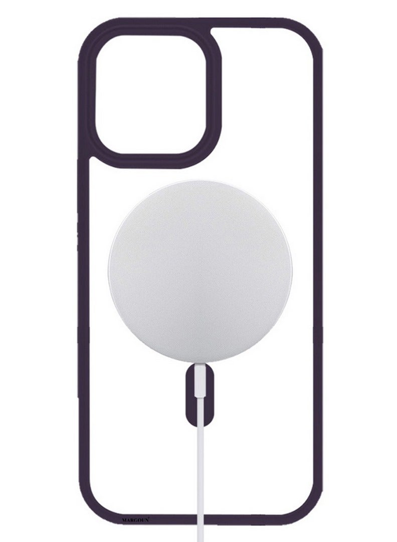 MARGOUN iPhone 15 Pro Max Back Full Camera Protection And Reinforced Corners Scratch Resistant Cover Support Magnetic Charging Transparent Body Dark Red - Image 3