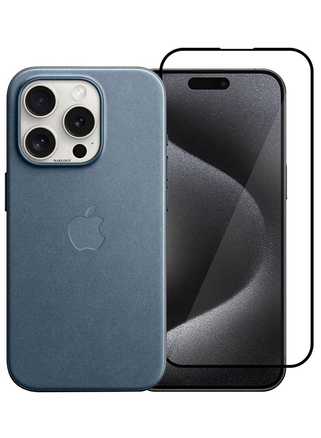 MARGOUN 2 Packs For iPhone 15 Pro Case And Screen Protector Fine Woven Case With MagSafe Durable And Heavy Protection Blue - Image 2