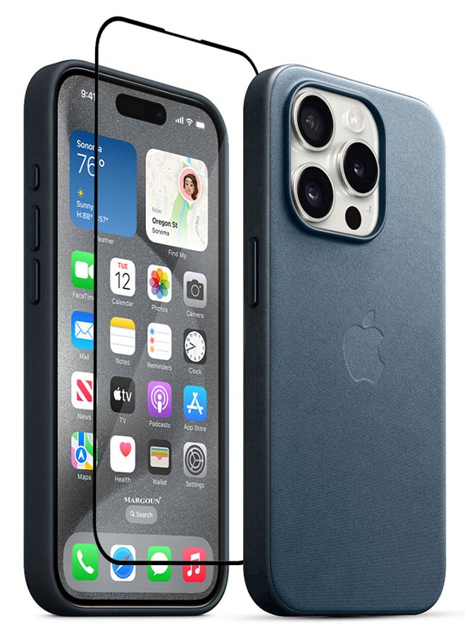 MARGOUN 2 Packs For iPhone 15 Pro Case And Screen Protector Fine Woven Case With MagSafe Durable And Heavy Protection Blue - Image 3