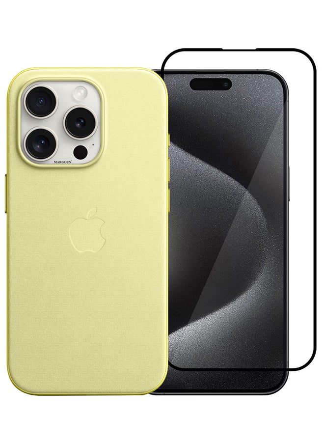 MARGOUN - 2 Packs For iPhone 15 Pro Max Case And Screen Protector Fine Woven Case With MagSafe Durable And Heavy Protection Yellow - Image 1