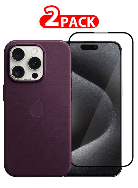 2 Packs For iPhone 15 Pro Max Case And Screen Protector Fine Woven Case With MagSafe Durable And Heavy Protection Cherry