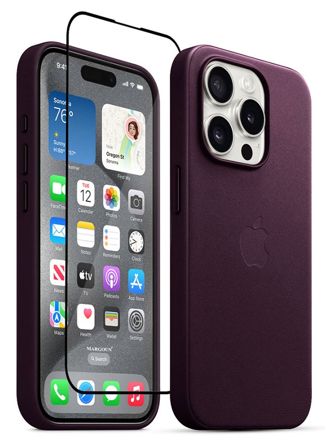 2 Packs For iPhone 15 Pro Max Case And Screen Protector Fine Woven Case With MagSafe Durable And Heavy Protection Cherry