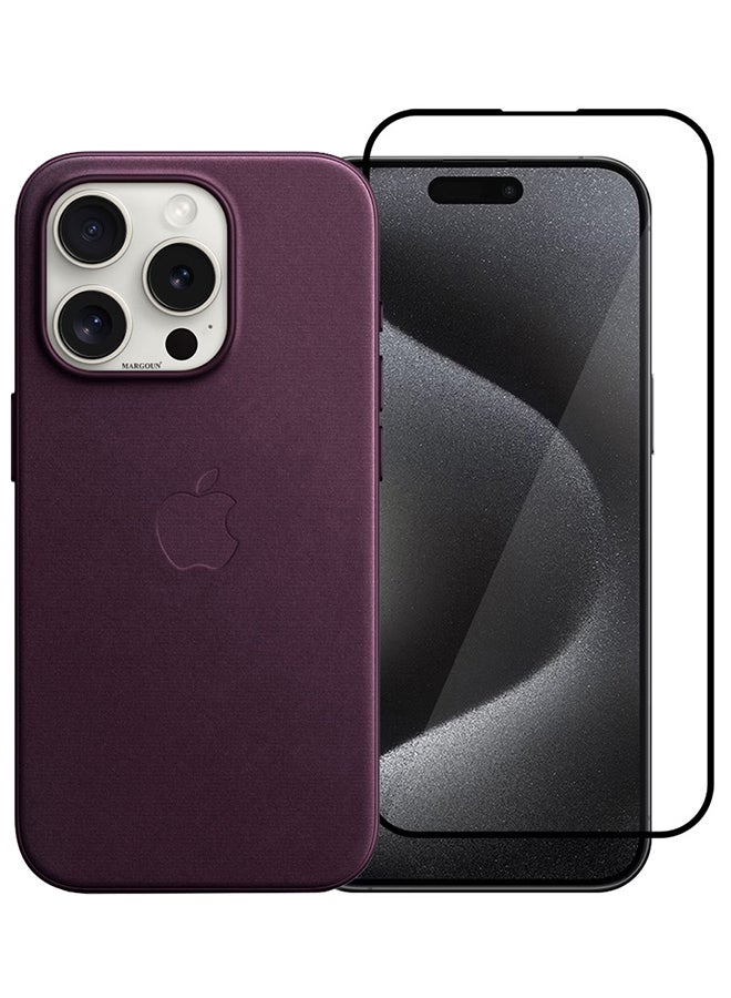 2 Packs For iPhone 15 Pro Max Case And Screen Protector Fine Woven Case With MagSafe Durable And Heavy Protection Cherry