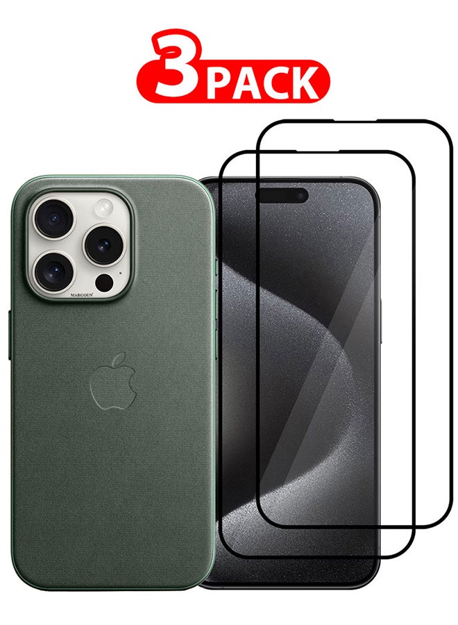 MARGOUN 3 Packs For iPhone 15 Pro Max Case And 2 Screen Protectors Fine Woven Case With MagSafe Durable And Heavy Protection Green - Image 1