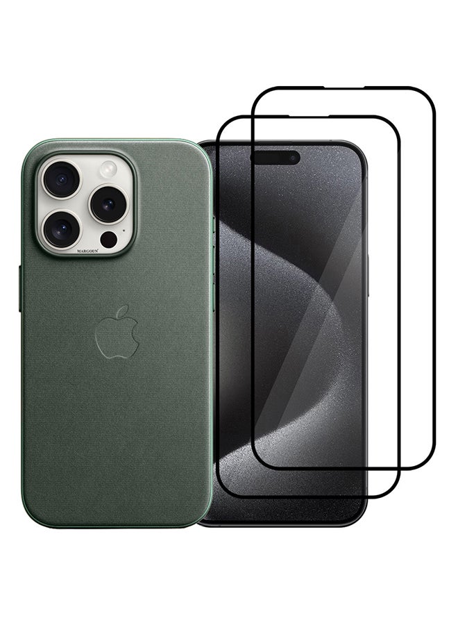 MARGOUN 3 Packs For iPhone 15 Pro Max Case And 2 Screen Protectors Fine Woven Case With MagSafe Durable And Heavy Protection Green - Image 2