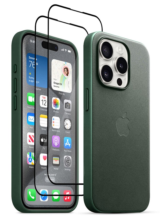 MARGOUN 3 Packs For iPhone 15 Pro Max Case And 2 Screen Protectors Fine Woven Case With MagSafe Durable And Heavy Protection Green - Image 3