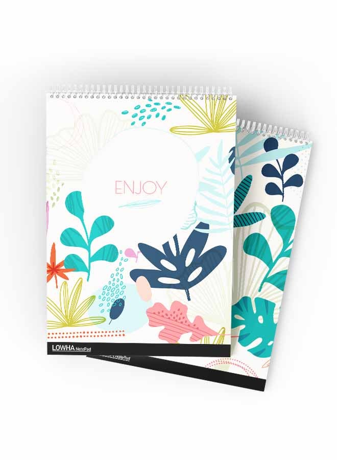 LOWHA Set Of 2 Spiral Notepads Each With 50 Sheets And A Hard Paper Cover With Enjoy Design For White/Green/Blue/Pink - Image 1