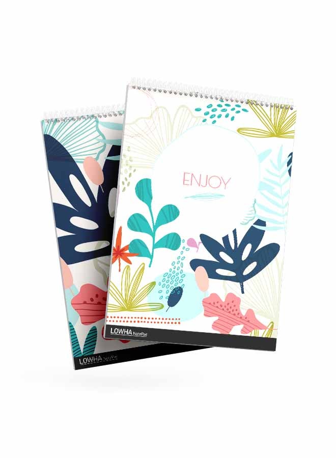 LOWHA Set Of 2 Spiral Notepads Each With 50 Sheets And A Hard Paper Cover With Enjoy Design For White/Green/Blue/Pink - Image 3