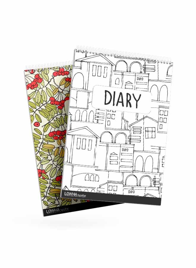 LOWHA Set Of 2 Spiral Notepads Each With 50 Sheets And A Hard Paper Cover With Hand Painted Leaves And Houses Design White/Black/Green/Red - Image 3