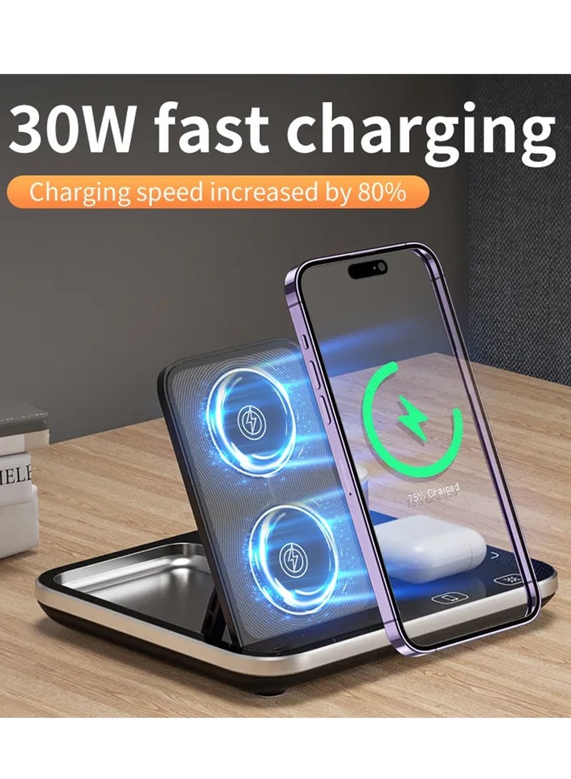 مارجون 4 In 1 Wireless Charger Stand For Mobile Phone Wrist Watch And Headset Fast Charging Dock Station With RGB Light Black - Image 2
