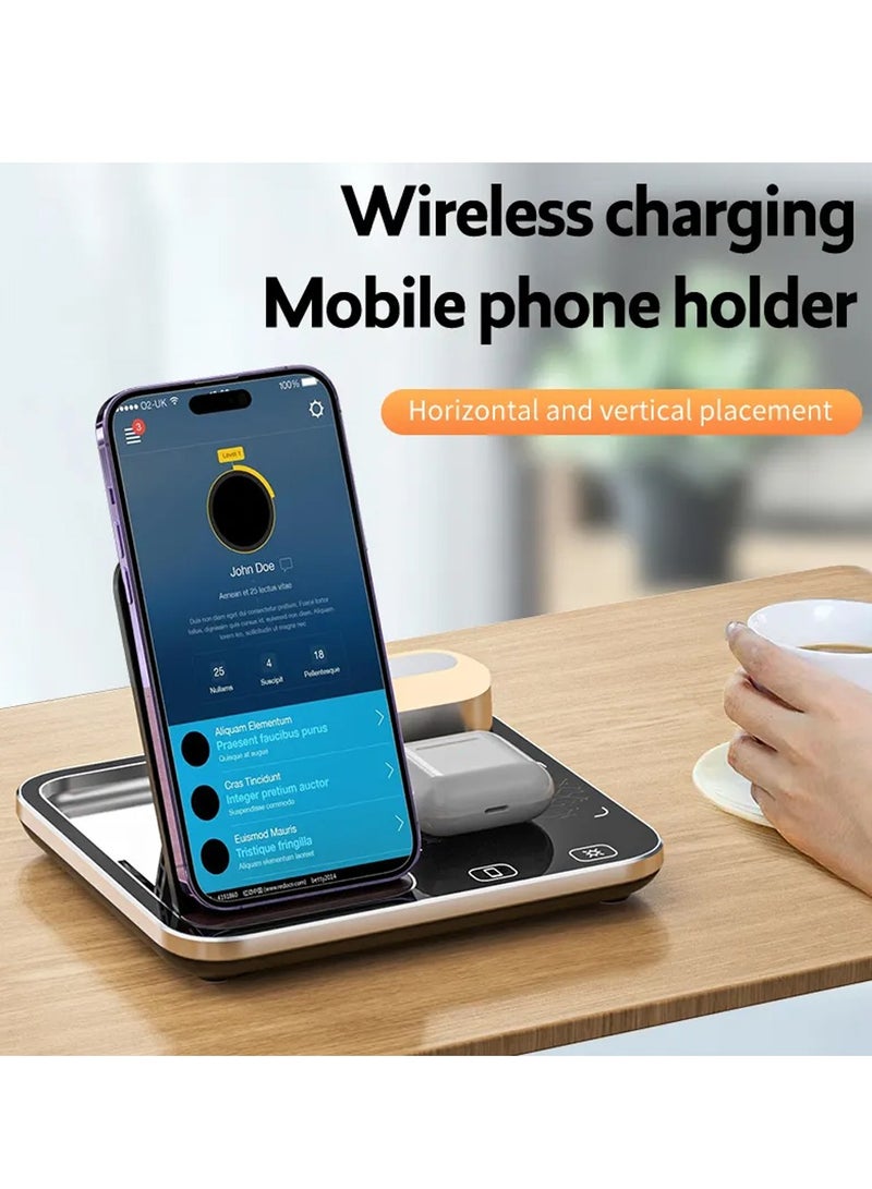 مارجون 4 In 1 Wireless Charger Stand For Mobile Phone Wrist Watch And Headset Fast Charging Dock Station With RGB Light Black - Image 5