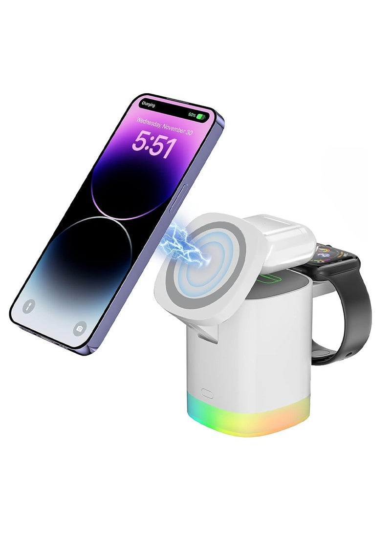 MARGOUN Wireless Charger Folding 3 In 1 Magnetic Fast Charging Station With Lamp For Apple Model T15 White  - Image 4