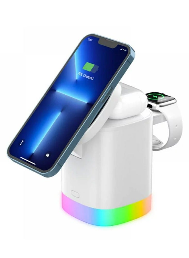 MARGOUN Wireless Charger Folding 3 In 1 Magnetic Fast Charging Station With Lamp For Apple Model T15 White  - Image 3
