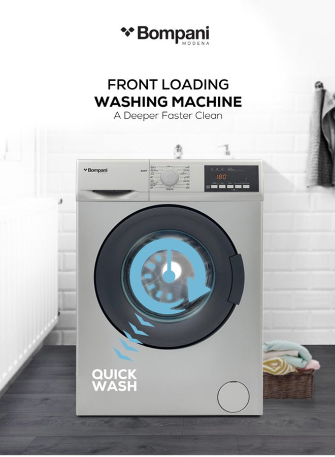 Bompani - 7KG Front Load Washer - Advanced Features, Eco-friendly, 15 Programs, 1200RPM, Stainless Steel Tub, Turkish Design, 1-Year Warranty 7 kg BI2877 Silver - Image 1