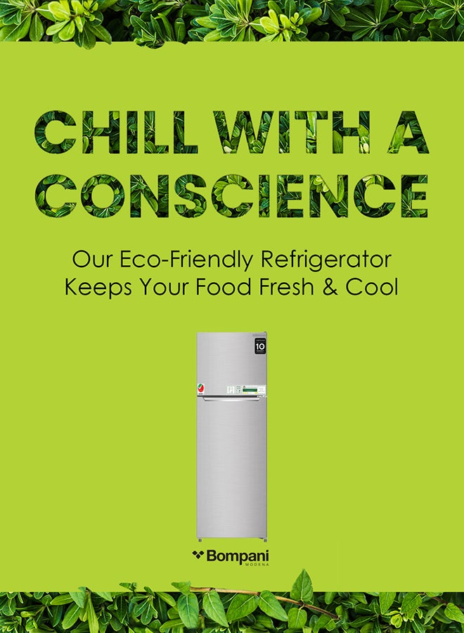 Top Mount Double Door Refrigerator - Frost Free Fridge Freezer With Smart Sensor And Humidity Control With 1 Year Full And 5 Year Compressor Warranty BR265SSN Silver
