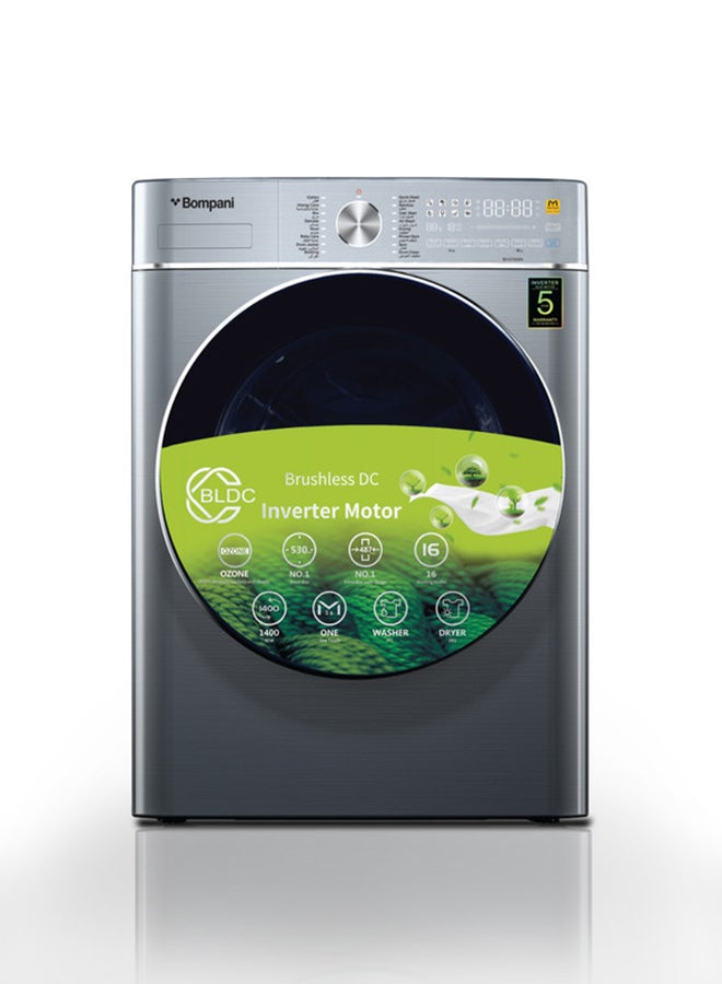 Bompani Washer Dryer 9/6 Kg, Fully Automatic Front Load Combo Wash And Dry, 9 Kg Wash And 6 Kg Dry, 1400 RPM, 16 Wash Programs, Quick Wash In 15min And 4 Drying Programs 9 kg 9 kg BI1070SSN Silver - Image 1
