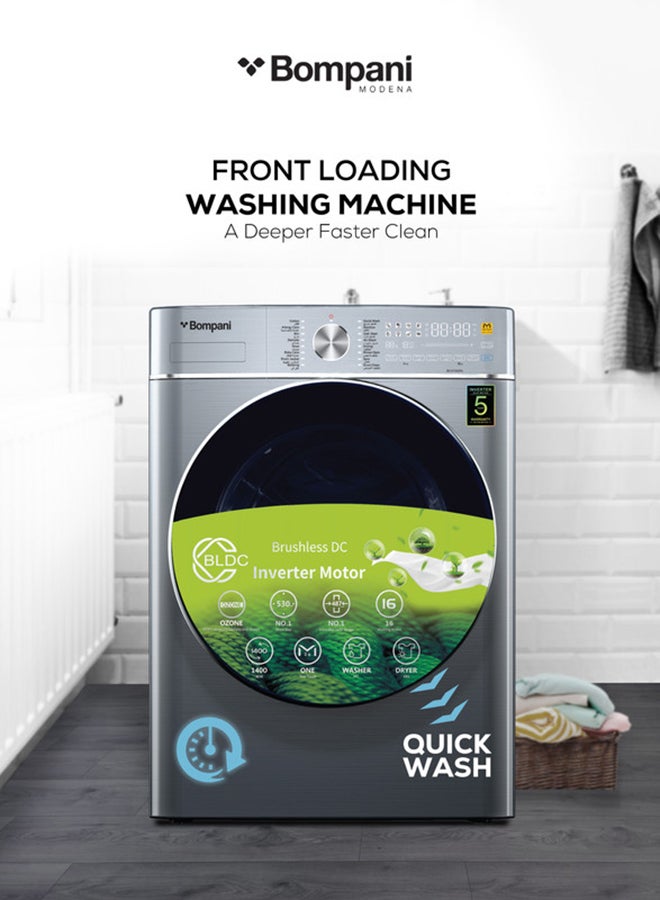 Bompani Washer Dryer 9/6 Kg, Fully Automatic Front Load Combo Wash And Dry, 9 Kg Wash And 6 Kg Dry, 1400 RPM, 16 Wash Programs, Quick Wash In 15min And 4 Drying Programs 9 kg 9 kg BI1070SSN Silver - Image 3