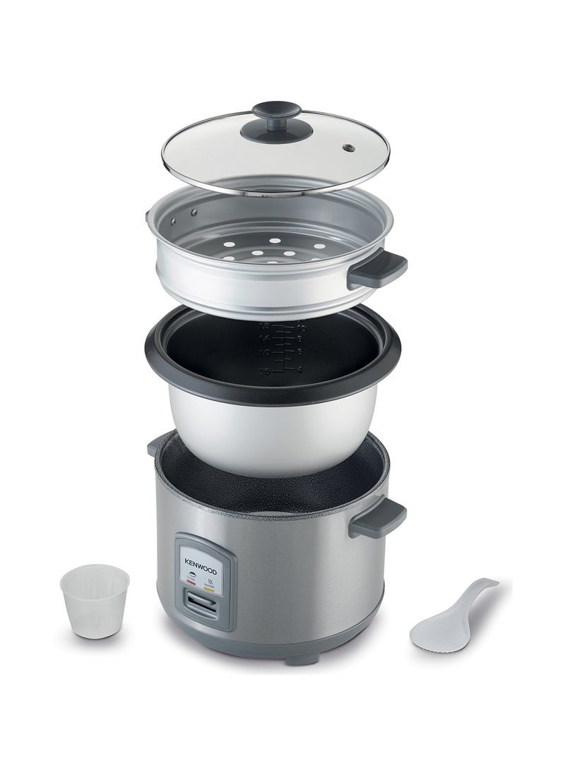 كينوود 2-In-1 Rice Cooker 1.8L 10-Cups Rice With Food Steamer Basket, Non-Stick Cooking Pot, Temepered Glass Lid, Warm/Cook Lights, Spatula Holder, Detachable Cord RCM45.000SS Silver  - Image 3