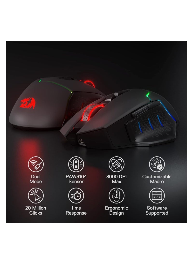 REDRAGON - M690 PRO Wireless Gaming Mouse, 8000DPI Wired/Wireless Gaming Mouse with Quick Fire Button, 8 Macro Buttons, Ergonomic Design for PC/Mac/Laptop - Image 1