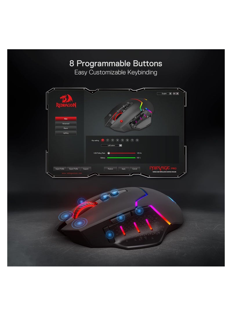 REDRAGON - M690 PRO Wireless Gaming Mouse, 8000DPI Wired/Wireless Gaming Mouse with Quick Fire Button, 8 Macro Buttons, Ergonomic Design for PC/Mac/Laptop - Image 1