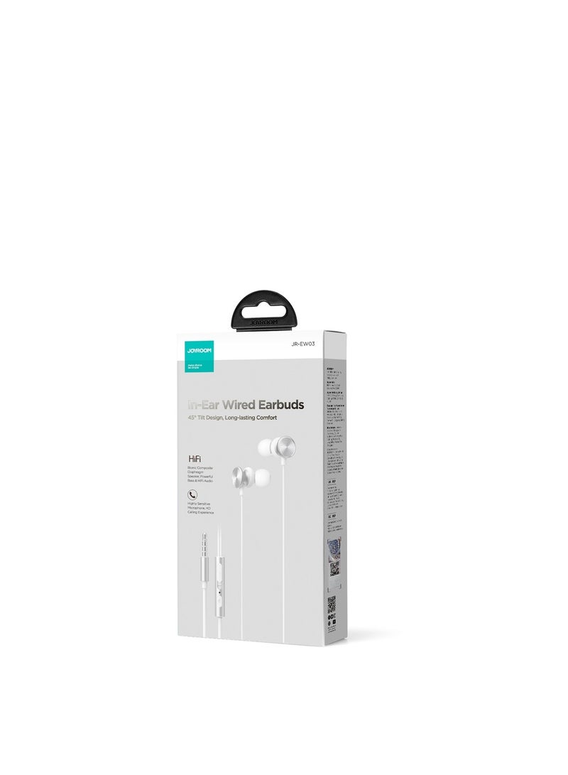 JOYROOM - JOYROOM JR-EW03 3.5mm In-Ear Metal Wired Earphone, Length: 1.2m white - Image 1