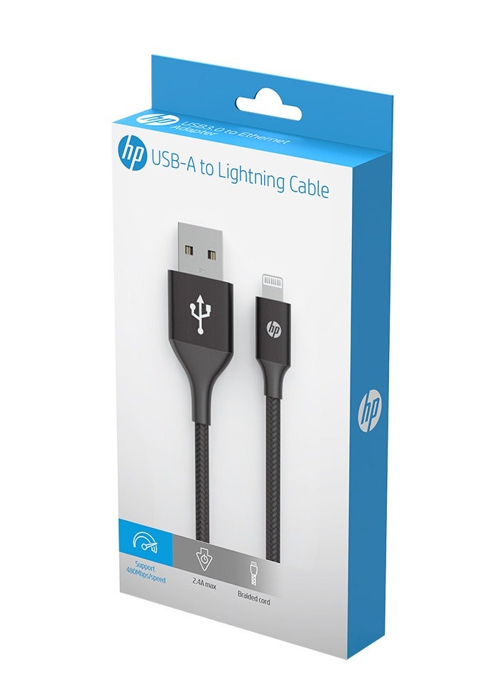 HP - USB A To Lightning Cable  MFi-Certified iPhone Charging Cable 1M BLACK - Image 1