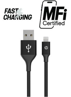 HP Braided Nylon 2.4A Fast Charging USB-A To Lightning Cable MFi Certified 1M Black  - Image 1