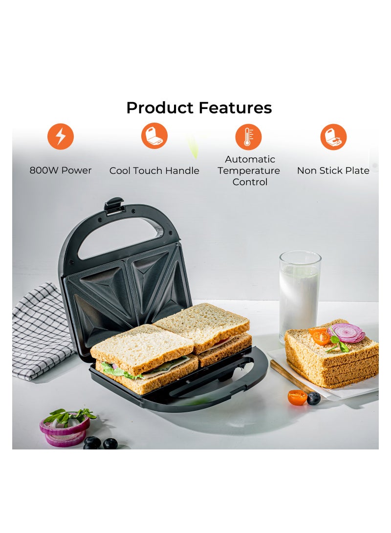 GEEPAS - 2-Slice Sandwich Maker, Non-Stick Interchangeable Plates, Adjustable Temperature with Power Indicator, 2 Years Warranty 750 W GSM36533UK Black - Image 1