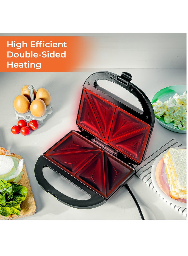 GEEPAS - 2-Slice Sandwich Maker, Non-Stick Interchangeable Plates, Adjustable Temperature with Power Indicator, 2 Years Warranty 750 W GSM36533UK Black - Image 1