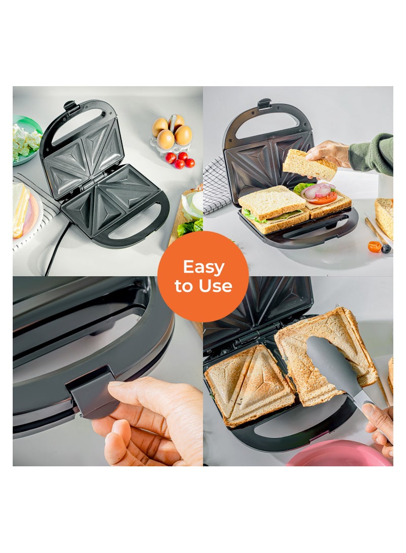 GEEPAS 2-Slice Sandwich Maker, Non-Stick Interchangeable Plates, Adjustable Temperature with Power Indicator, 2 Years Warranty 750 W GSM36533UK Black  - Image 3