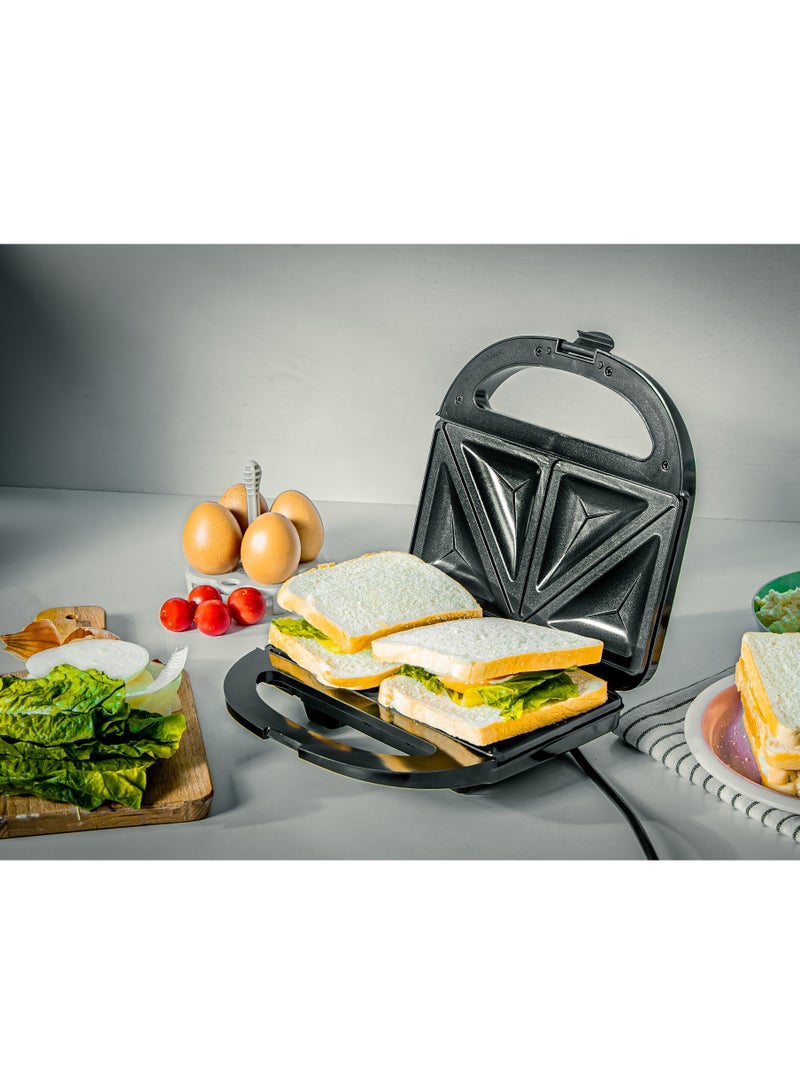 GEEPAS - 2-Slice Sandwich Maker, Non-Stick Interchangeable Plates, Adjustable Temperature with Power Indicator, 2 Years Warranty 750 W GSM36533UK Black - Image 1