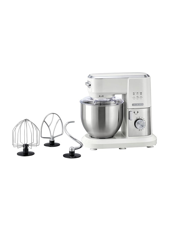 BLACK+DECKER - Stand Mixer, Stainless Steel Bowl, 10 Speeds + Pulse, Planetary Action, Dough Hook, Beater, Whisk Attachments, Tilt Head, for Baking and Kneading, 6 L 1000 W MKM100-B5 White - Image 1