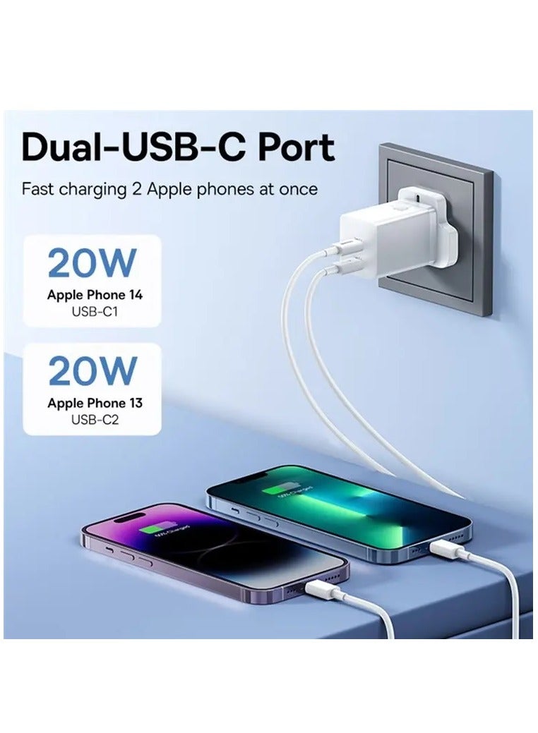 Baseus PD 40W USB C Charger GaN5 Pro iPhone 15 Charger 20W 2-Port iPad Fast Charger Type C Wall Plug Dual USB-C MacBook Air  Charger PD Fast Charging Adapter USB C Plug Samsung Phone Charger White  - Image 3
