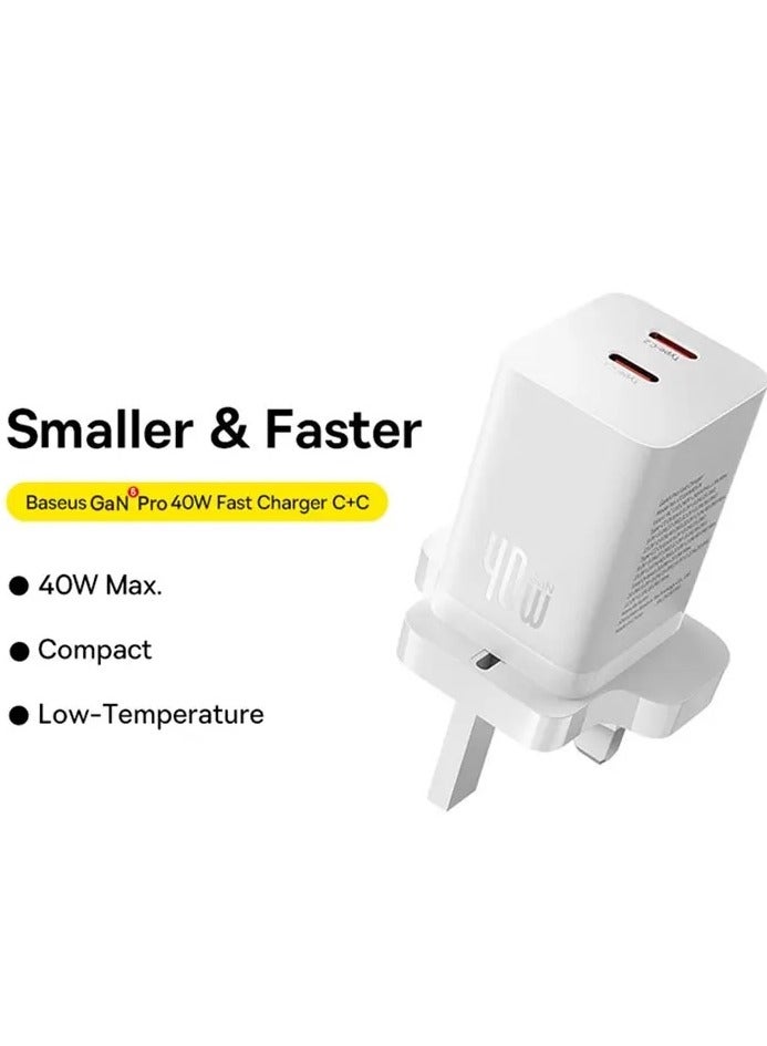 Baseus PD 40W USB C Charger GaN5 Pro iPhone 15 Charger 20W 2-Port iPad Fast Charger Type C Wall Plug Dual USB-C MacBook Air  Charger PD Fast Charging Adapter USB C Plug Samsung Phone Charger White  - Image 2