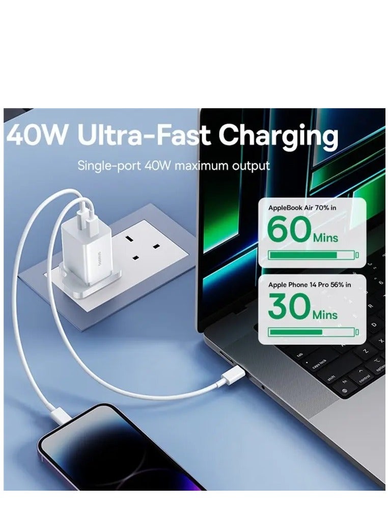 Baseus PD 40W USB C Charger GaN5 Pro iPhone 15 Charger 20W 2-Port iPad Fast Charger Type C Wall Plug Dual USB-C MacBook Air  Charger PD Fast Charging Adapter USB C Plug Samsung Phone Charger White  - Image 5