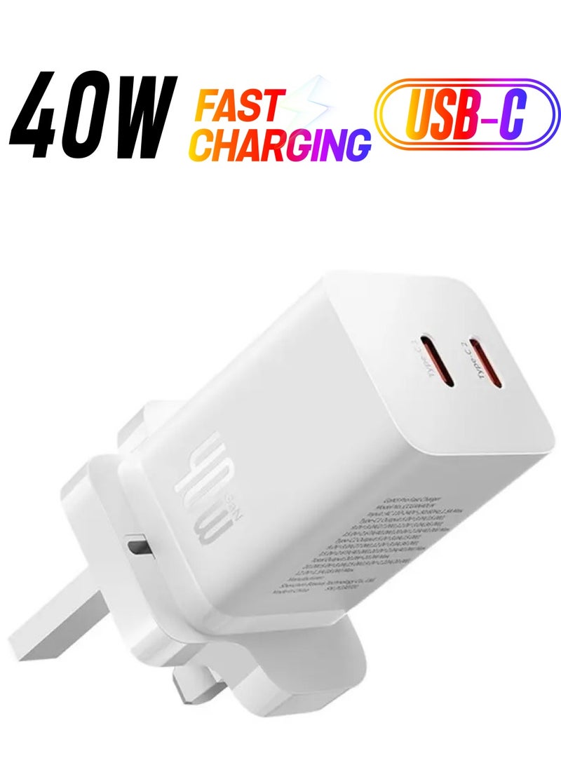 Baseus PD 40W USB C Charger GaN5 Pro iPhone 15 Charger 20W 2-Port iPad Fast Charger Type C Wall Plug Dual USB-C MacBook Air  Charger PD Fast Charging Adapter USB C Plug Samsung Phone Charger White  - Image 1