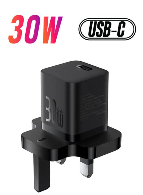 GaN5 Fast Charger (Mini) 30W USB-C Power Adapter, 1-Port Type-C Wall Charger with PD 3.0, Compact GaN Technology, Compatible with iPhone 16/15 Pro/15 Plus/14/13/12, iPad Air, MacBook Air, Samsung S25/S24/S23, Xiaomi, OnePlus, and Other USB-C Devices Black