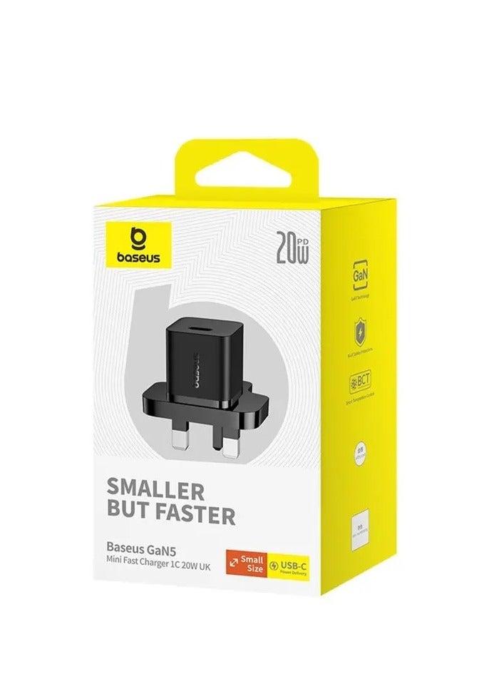 Baseus - iPhone Charger Type C PD GaN5 Pro 20W Fast Charger USB C Plug iPhone 15 Fast Charger Head Type-C Power Universal Travel Adapter USB-C Charger For iPhone 15/15 Pro Max/15 Pro/15 Plus/14/13/12/11 Black - Image 1