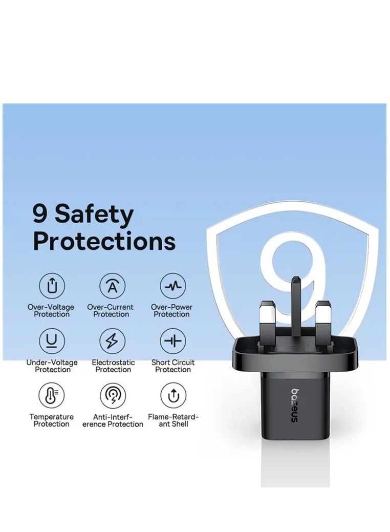Baseus - iPhone Charger Type C PD GaN5 Pro 20W Fast Charger USB C Plug iPhone 15 Fast Charger Head Type-C Power Universal Travel Adapter USB-C Charger For iPhone 15/15 Pro Max/15 Pro/15 Plus/14/13/12/11 Black - Image 1